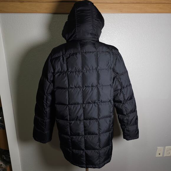 Eddie Bauer Black Goose Down Puffer Chore Coat Quilted Flap Pckts Snaps & Zip LG - Picture 3 of 9